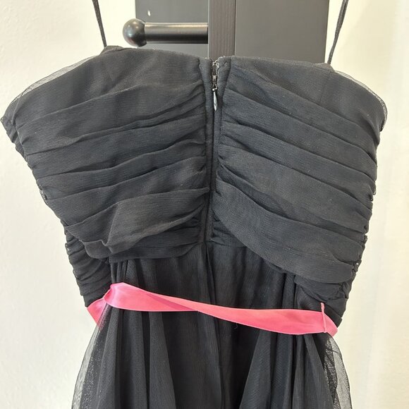 Cache Black Pink Ribbon Strapless Ruched Tulle Mesh Handkerchief Dress Y2K 90s 6 - Picture 4 of 6